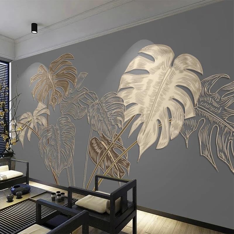 Papier peint mural 3d feuilles tissu non tissé tapisserie fond de salon et chambre