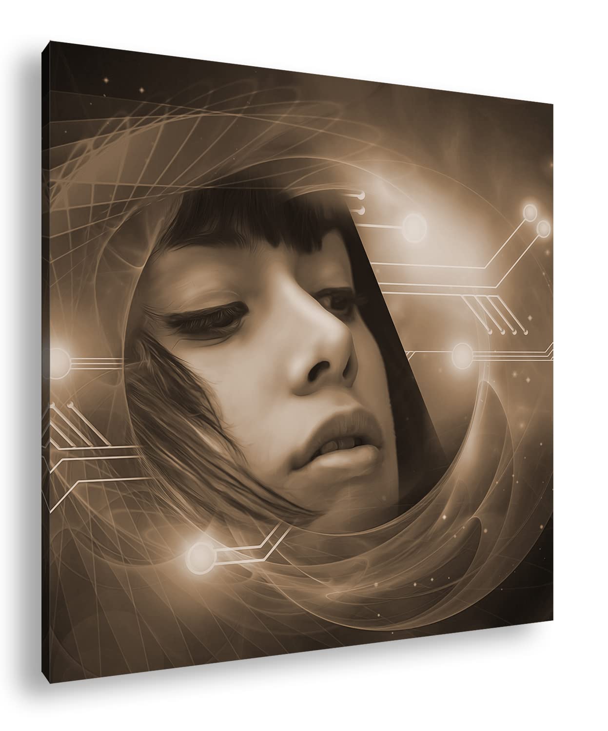 Fotomural con efecto de ciencia ficción de mundo sepia (70 x 70 cm)