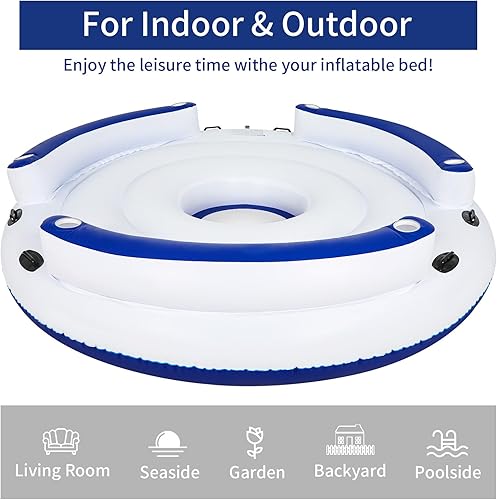 Miniatura 4 de YUSING Flotadores inflables para piscina 2-3 personas con toldo retráctil UPF50 y portavasos para adultos y niños isla flotante para interiores y