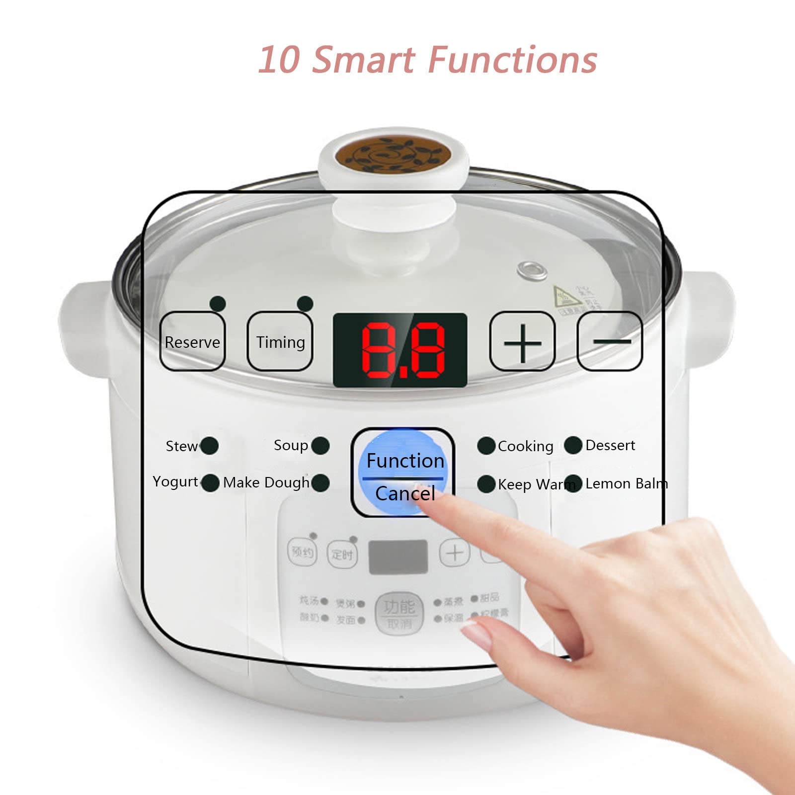 Stufato elettrico pentola a cottura lenta con rivestimento in ceramica da 3,5 l, pentola multifunzione per uso domestico Utensili da cucina professionali con funzione di appuntamen