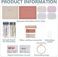 WEBEEDY 2-Pack DIY Embroidery Kit: Canvas Zipper Pouch Pencil Case & Cosmetic Bag Starter Set with Hoops, Tools & Instructions for Beginners