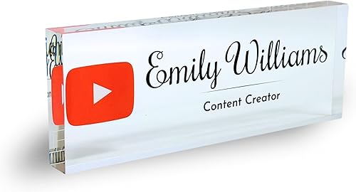 Miniatura 25 de Placa de Nombre de Escritorio de Acrílico Transparente Grueso Personalizada de 8x3" con Logo Personalizado - Decoración Profesional de Oficina