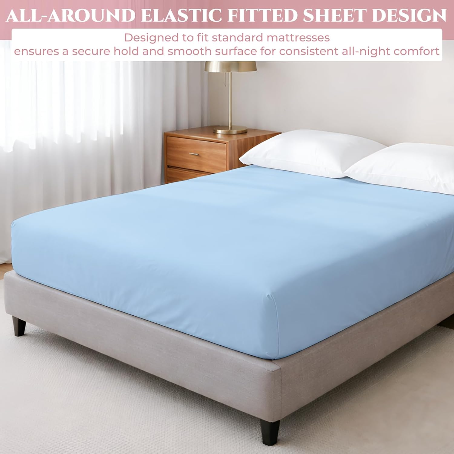 Queen Size Deep Pocket 18" Fitted Sheet - 100% Giza Egyptian Cotton, Light Blue