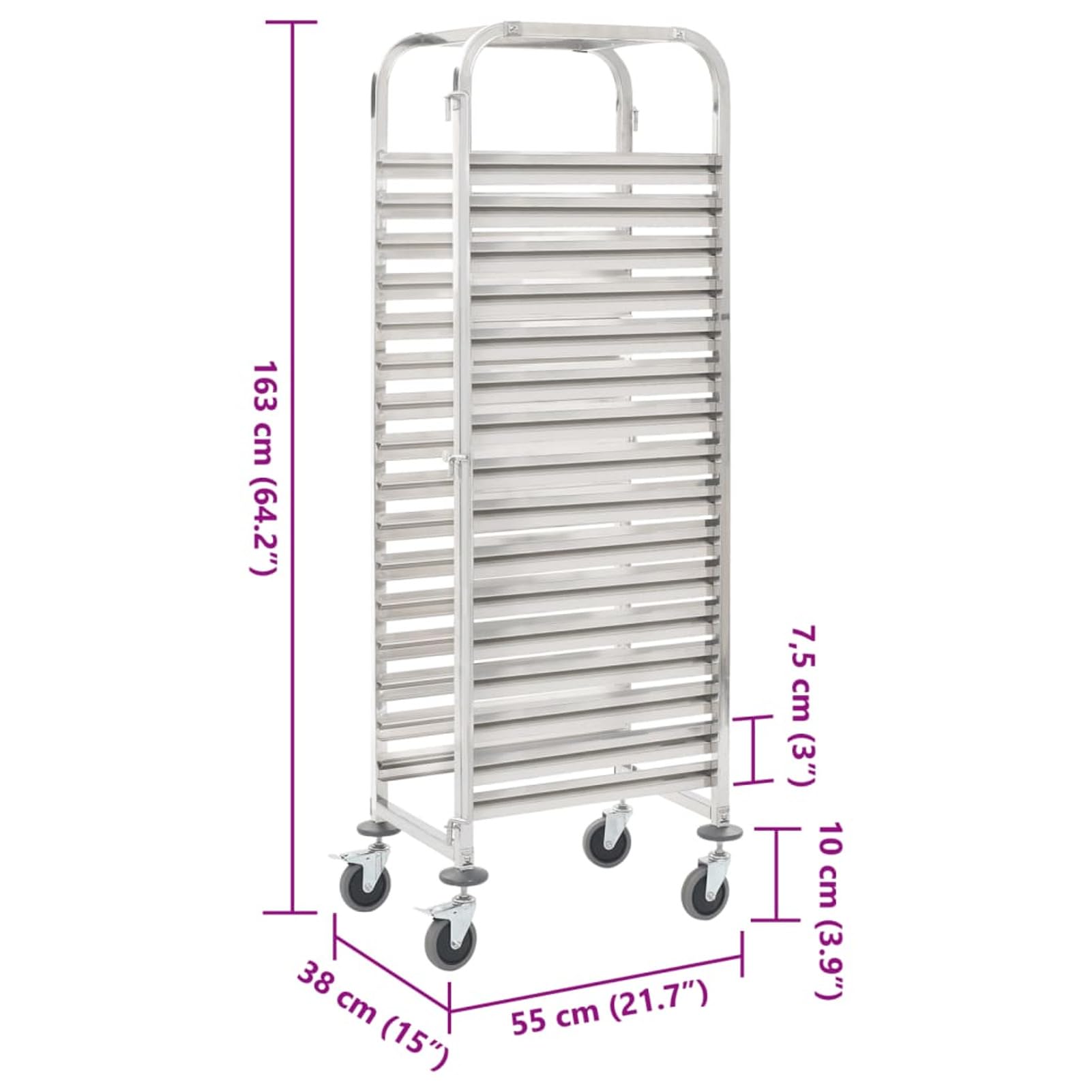 Carrello da Cucina per 16 Vassoi 38x55x163 cm in Acciaio Inox-Carrello di Servizio Cucina con Ruote Mobiletto,Credenza Portavivande Mobile in Legno e Metallo Moderno
