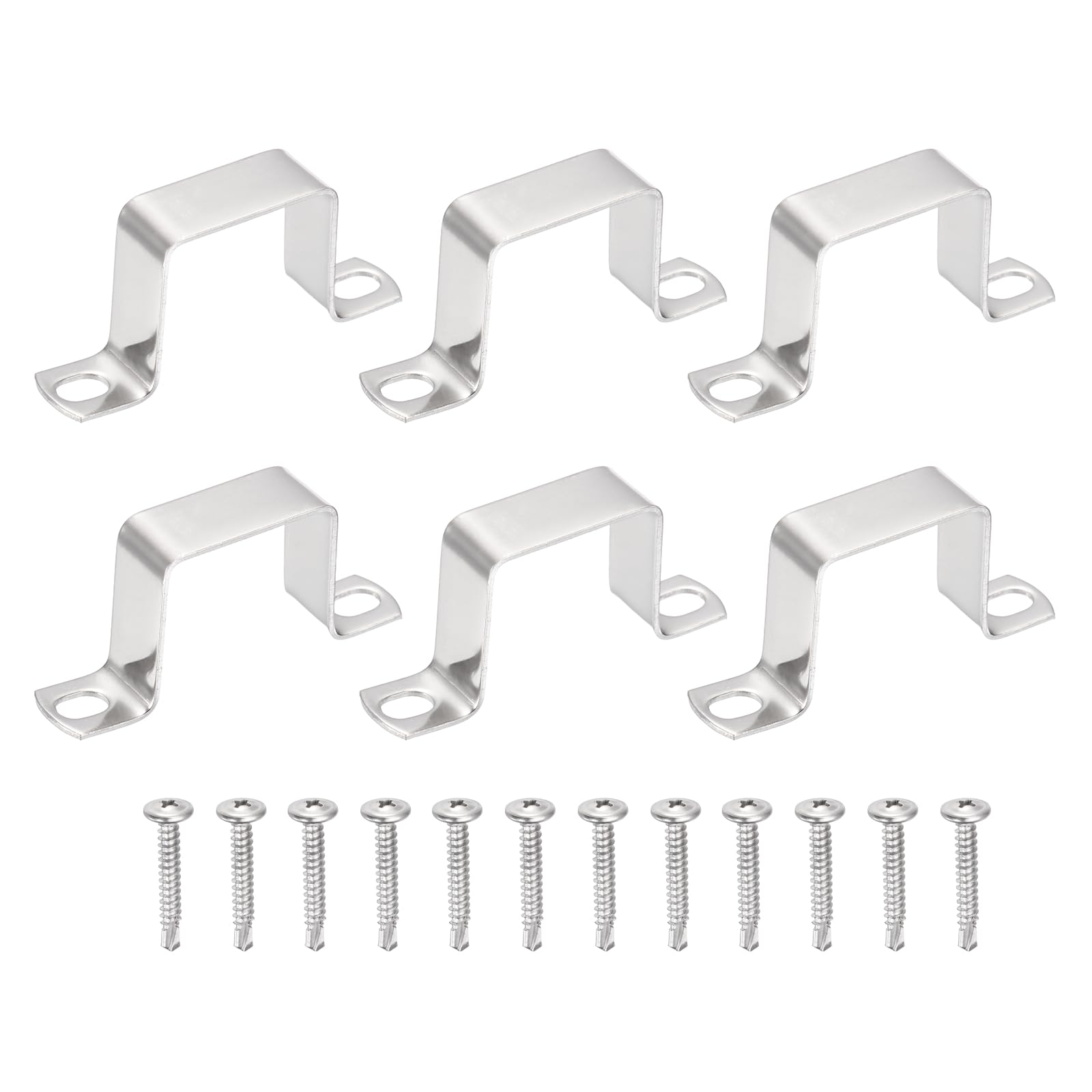 sourcing map 6Pcs U Shape Square Tube Clamp, 40x40mm U Shaped Bracket 304 Stainless Steel Square Strap Clamp with Phillips Head Self Drilling Screws for Pipes Door Closed Bar Holder Railings