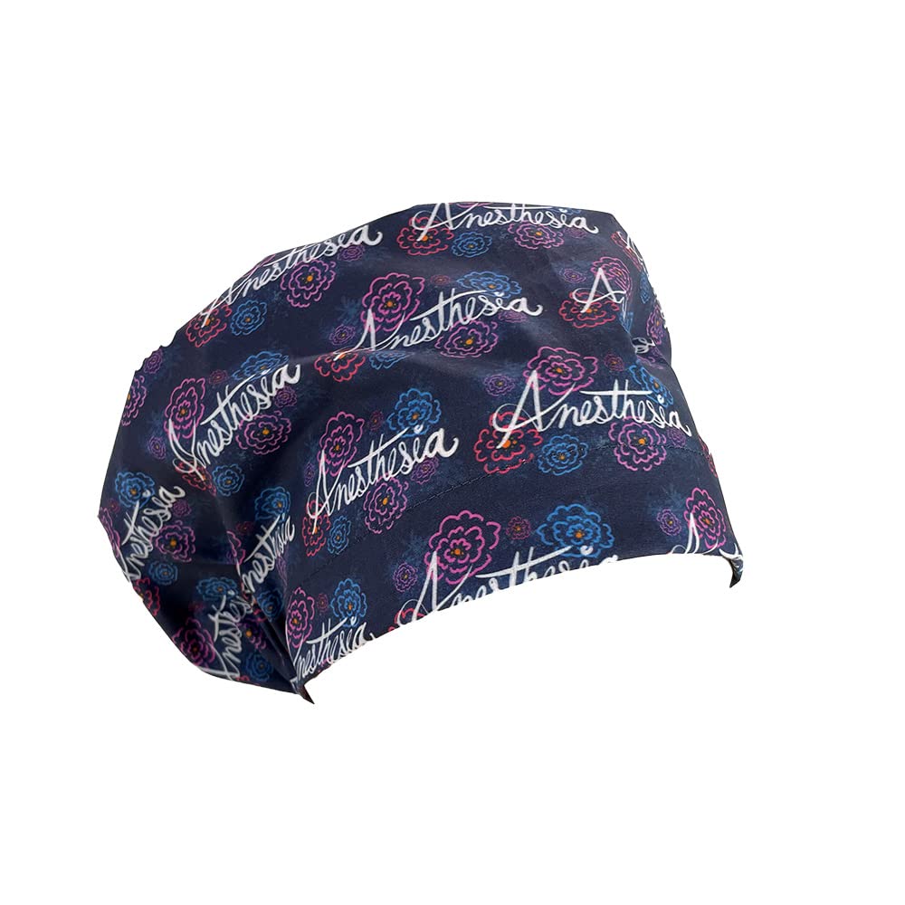 European Style Scrub Cap No Ribbon – Anesthesia Floral.- Scrub Hat for Women & Men Nurses Hats | Dr. Hats Blue and Pink