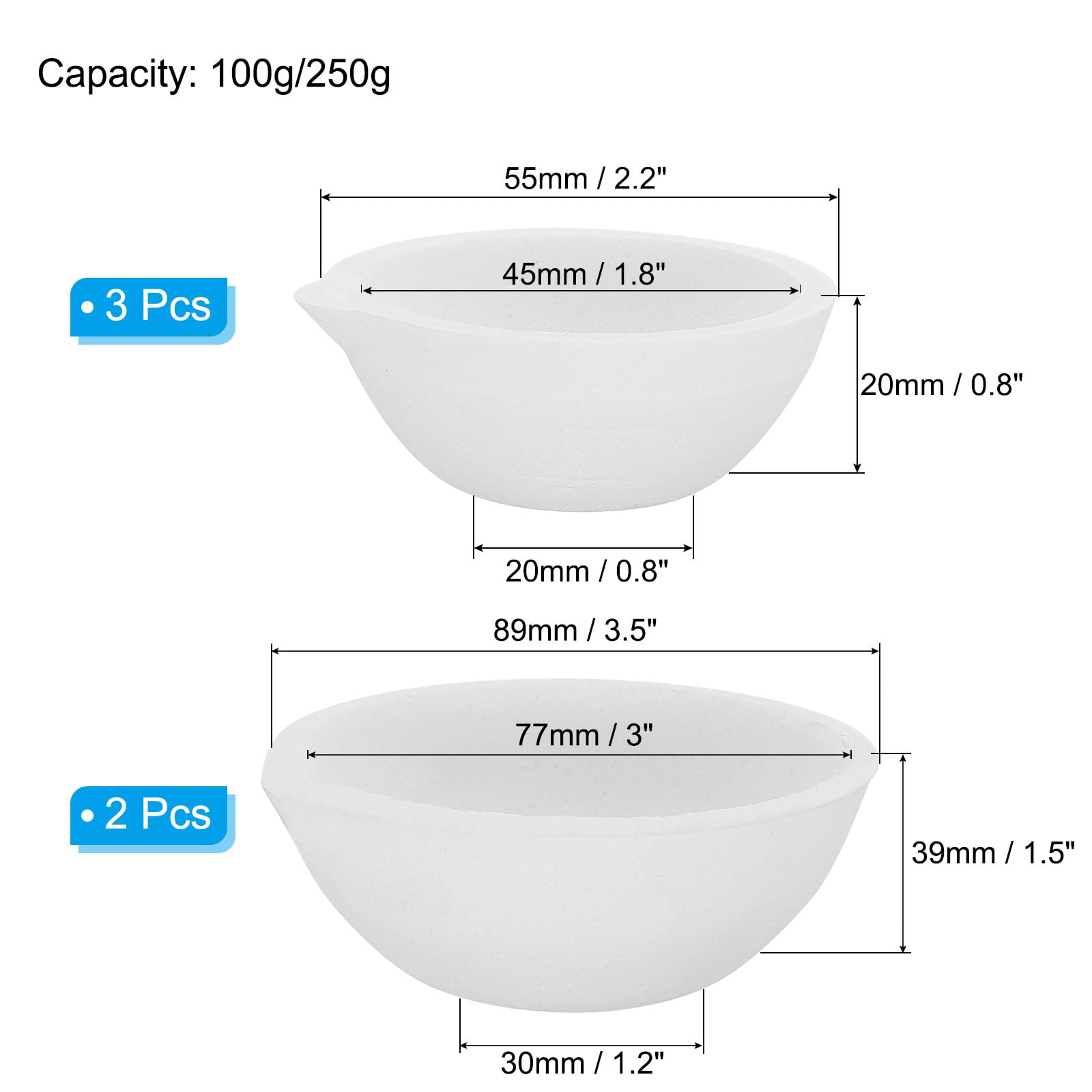 PATIKIL 5 Pezzi Piccoli Crogioli In Ceramica Per Fusione 100g 250g Crogioli