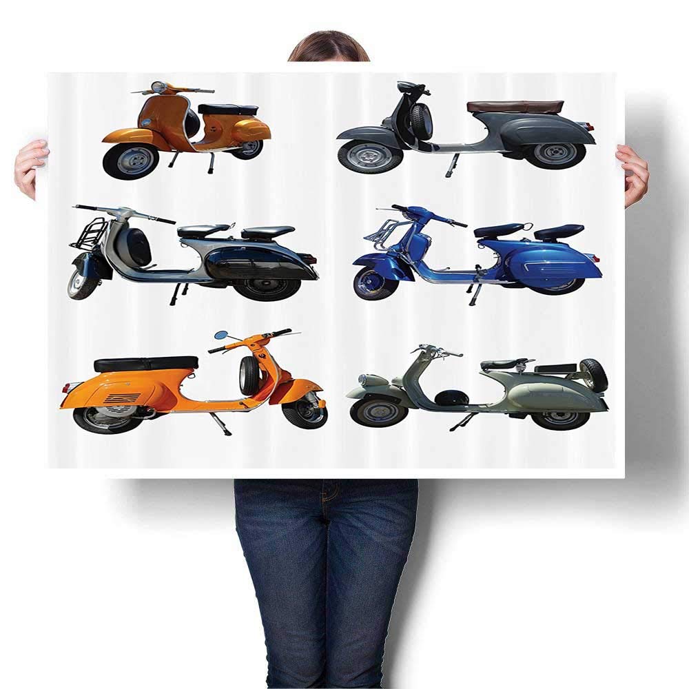 Canvas Painting Sticker Vintage Scooters Fun Engine Ctemporary Print On Canvas for Wall Decor,36"W x 20"L(Frameless)