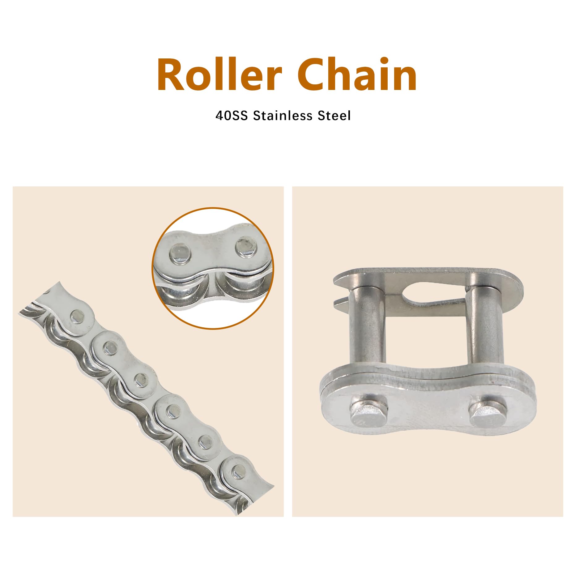 kimllier 40SS Rollenkette aus Edelstahl, 3 m, mit Verbindungsgliedern, 240 Glieder