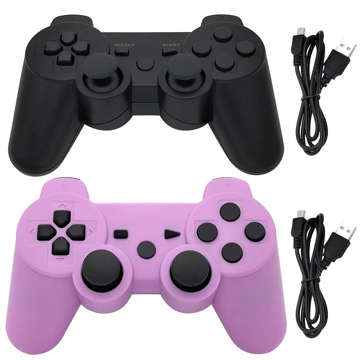 Ceozon PS3 Controller Wireless Playstation 3 Controller Bluetooth Gamepad for Playstation 3 Remote Joystick with Charging Cords 2 Pack Black + Purple - Purple