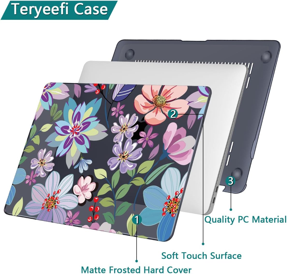 Teryeefi Case for M1 MacBook Air 13 inch 2020 2019 2018 fits Model A2337 A2179 A1932 with Retina Display & Touch ID, Plastic Hard Shell & Keyboard Cover & Screen Protector, Pretty Colorful Flower A004 - Image 4