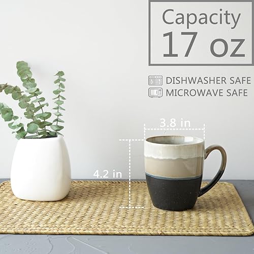 Miniatura 9 de Bosmarlin Juego de 4 tazas de café de cerámica, 17 onzas, tazas de café verdes con mango grande, aptas para microondas, esmalte reactivo único