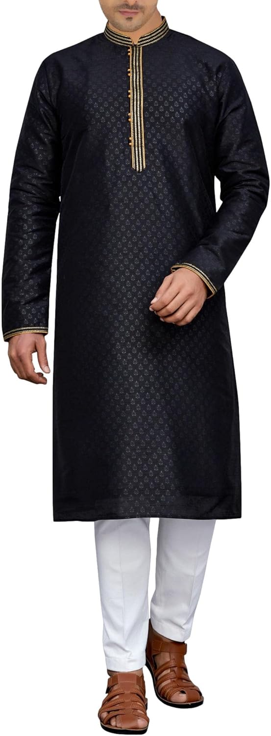 MKP122 Men's Black Kurta Pajama Set Indian Traditional Party Wear Outfit