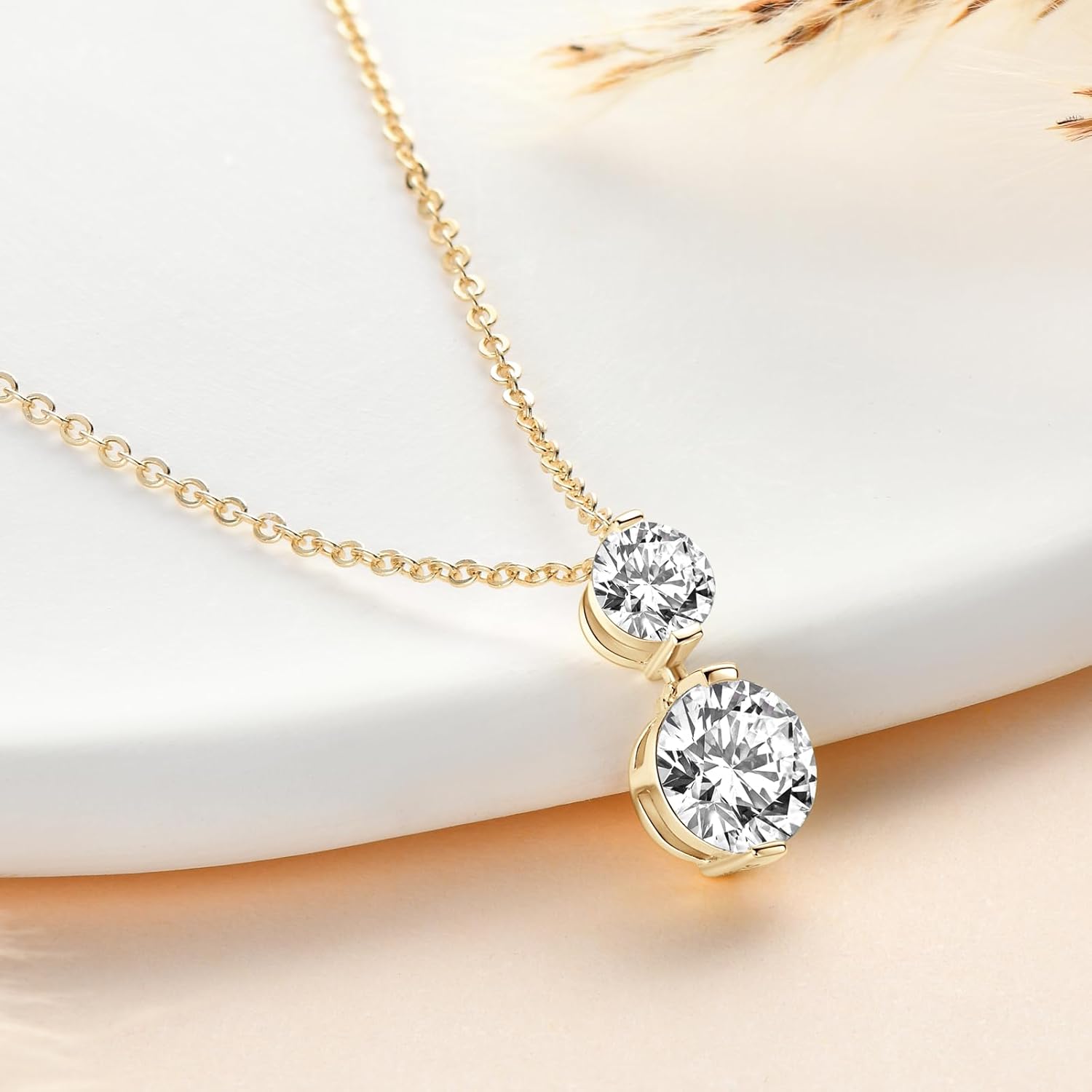 AINUOSHI 925 Sterling Silver Moissanite Pendant Necklace for Women 7mm 5mm Round Cut 2 Stone Dainty Necklace with Lobster Clasp 45 5cm Adjustable Cable Chain with Drop Tag Perfect for Gift
