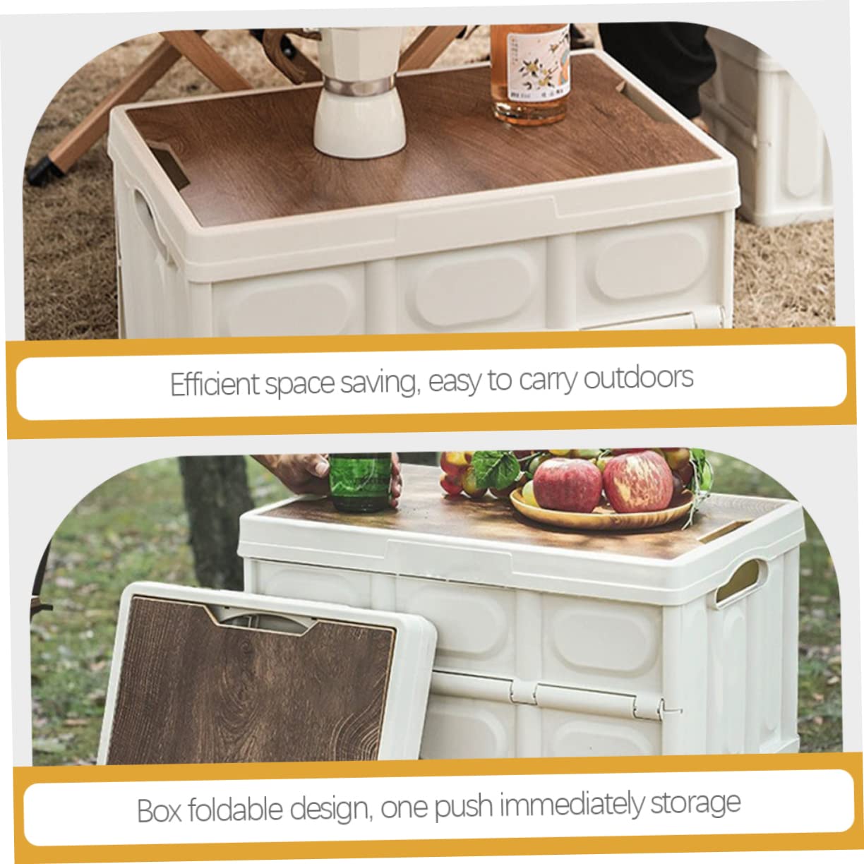 INOOMP Caja de Almacenamiento Plegable Tapa, Blanco, Madera y Pp