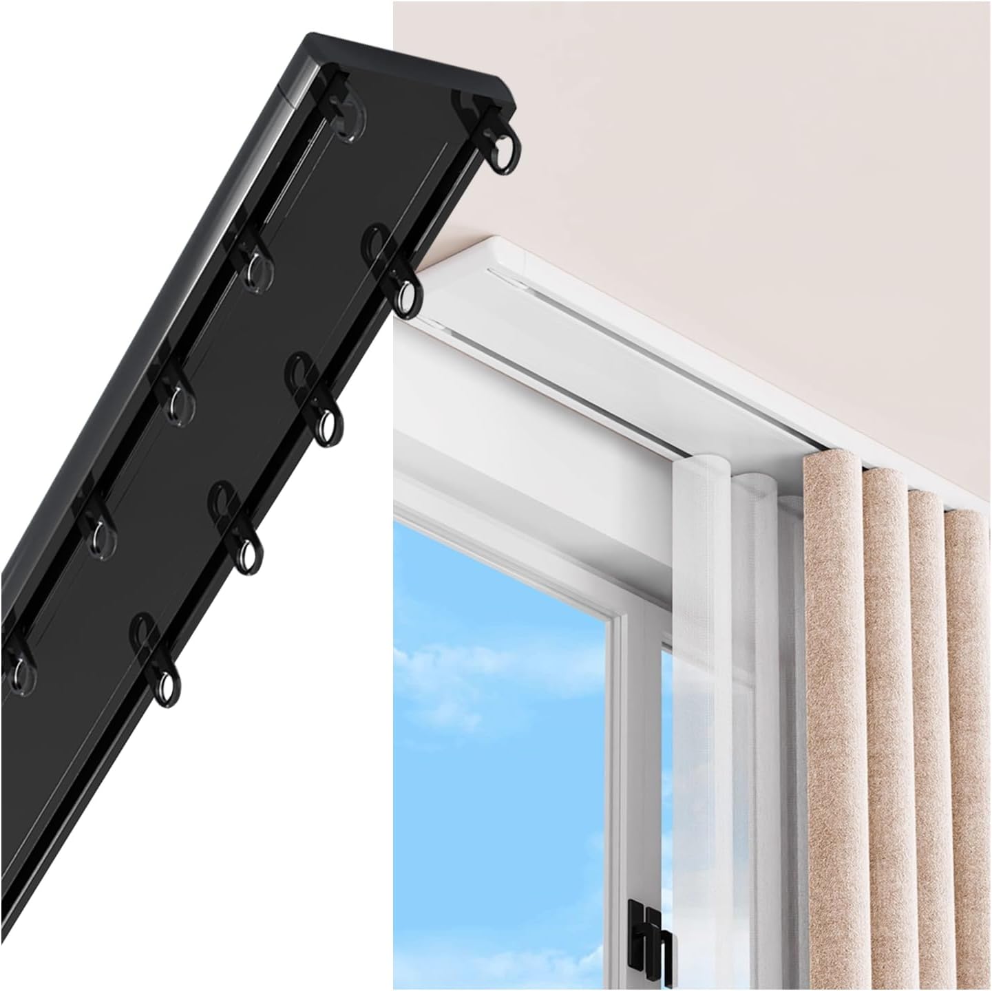 ceiling double curtain track Silent Heavy Aluminum Duty Curtain Track System, Ceiling Mounted Rail for Bedroom/Window/Room Dividers