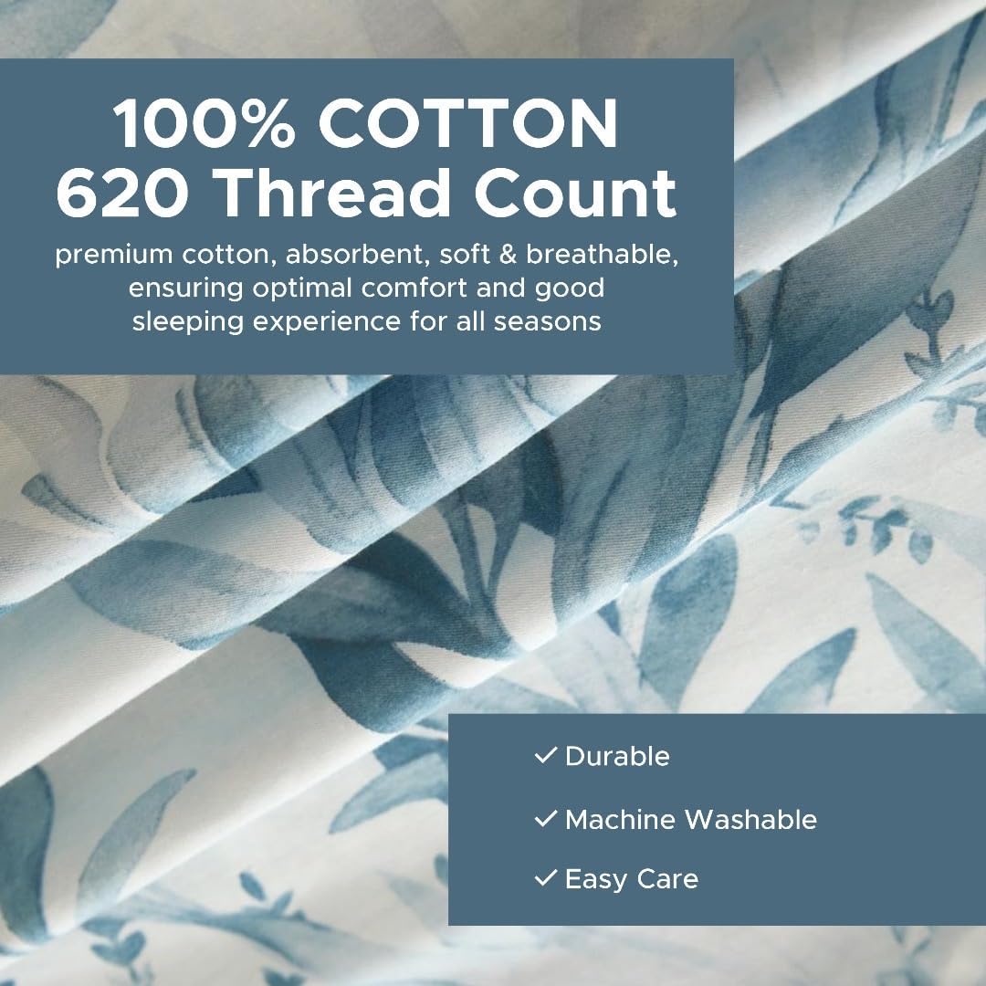 Essina Duvet Cover Set – 3 Pcs Queen Duvet Cover Set with 1 Queen Duvet Cover and 2 Pillow Shams – 620 Thread Count – Soft Cotton Duvet Cover Queen Size – Luxurious Cotton Comforter Cover – Breezeway