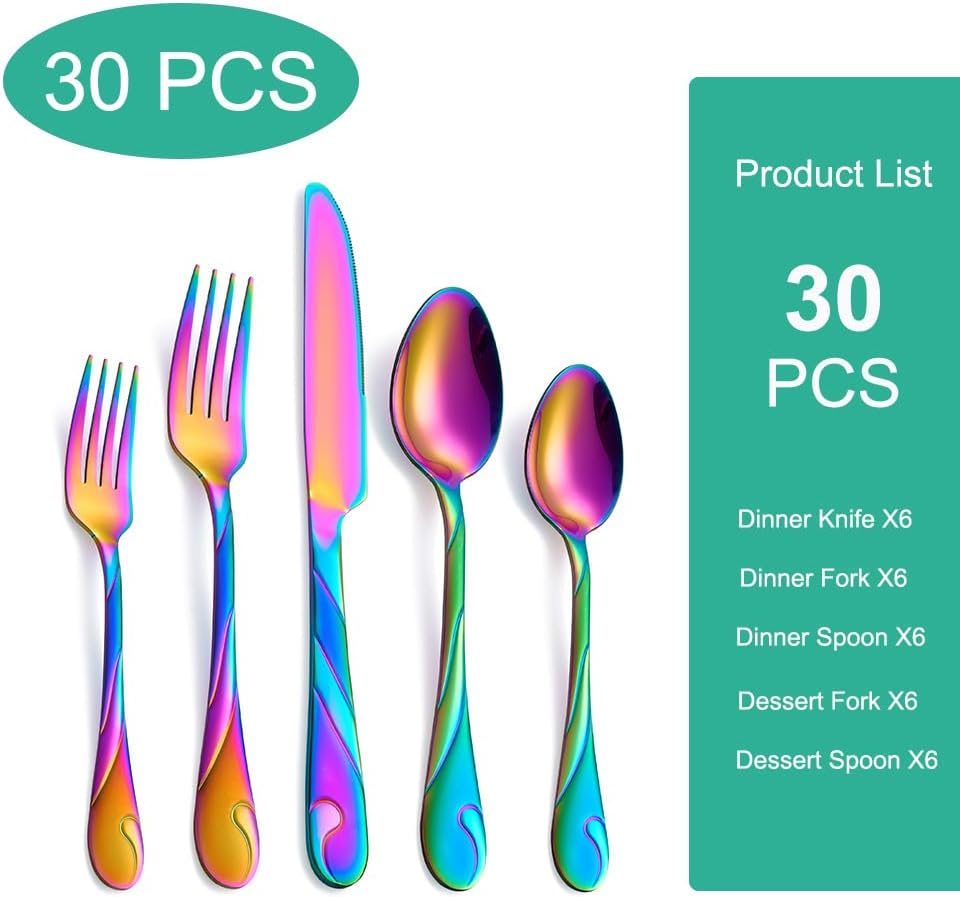 Rainbow Silverware Set, 30-Piece Stainless Steel, Service for 6 image 3