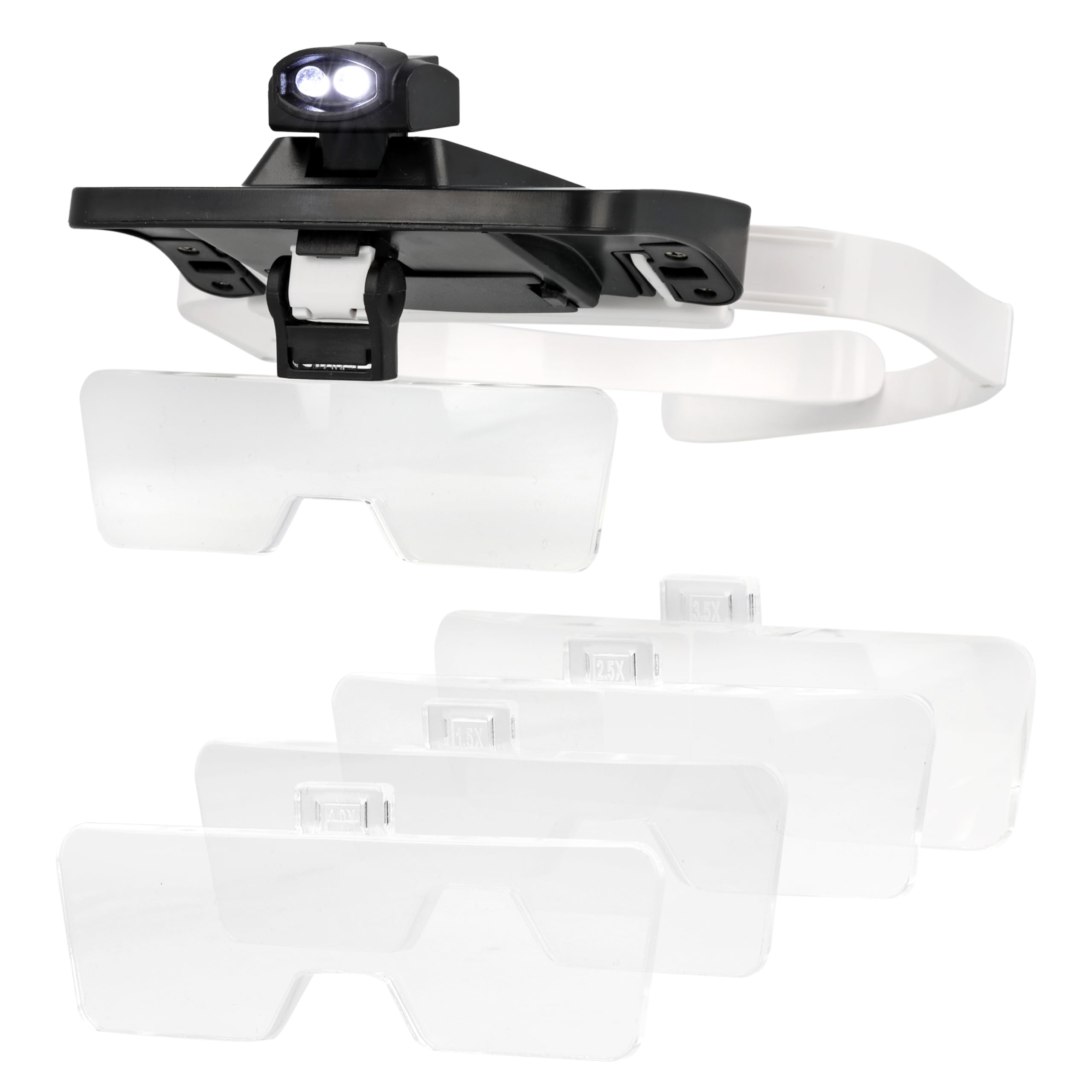 The Beadsmith LED-Lupe mit Stirnband – 5 Vergrößerungslinsen (1,0-Fach, 1,5-Fach, 2,0-Fach, 2,5-Fach, 3,5-Fach), Zwei LED-Leuchten, inklusive Aufbewahrungskoffer