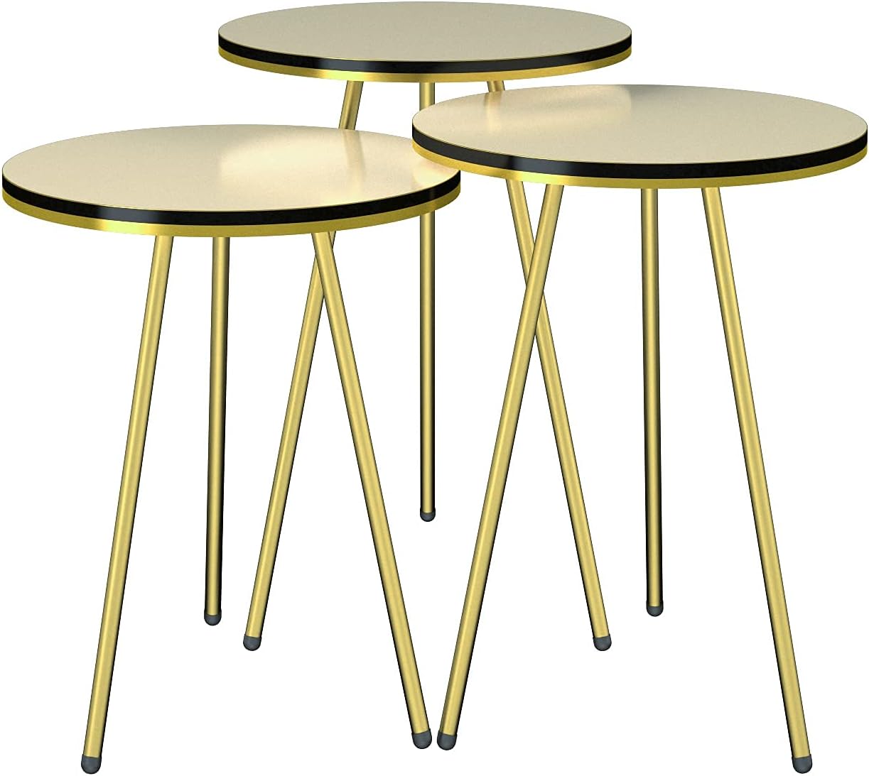 Set of 3 Nesting END Tables - Round Stacking Coffee Side Tables for Small Spaces, Nightstand Bedside Table for Living Room, Bedroom, Living Room, Balcony, NO-Tools Assembly (Beige/Gold, Sunrise) : Home & Kitchen