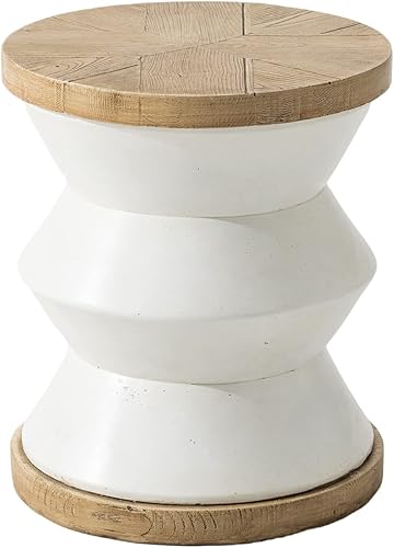 SUNBURY Mesa auxiliar de hormigón, mesa auxiliar blanca para exteriores, para patio, mesa auxiliar de 14 pulgadas, mesa auxiliar de cerámica,