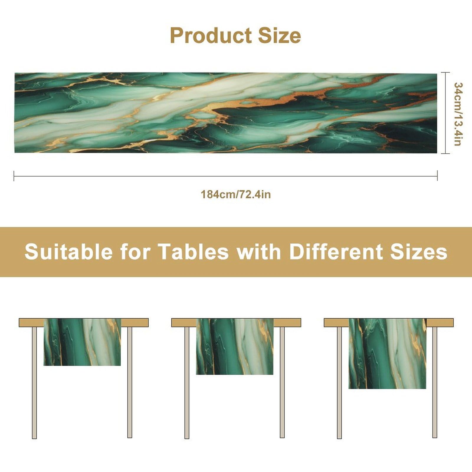 Camino de mesa con estampado de mármol, estilo moderno y moderno, camino de mesa abstracto para cocina, fiesta, cena, boda, celebración, hogar, sala de estar, 33 x 274 cm, color verde oscuro