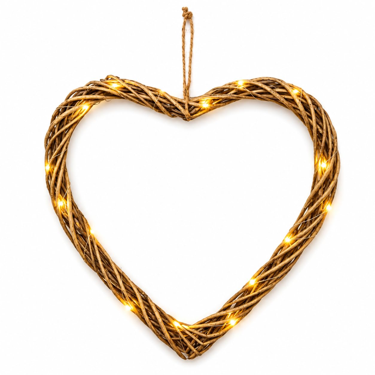 Zebi Solar Powered Wicker Heart Wall Hanging Decoration, Warm White LED, Waterproof, Rustic, Outdoor Garden Patio