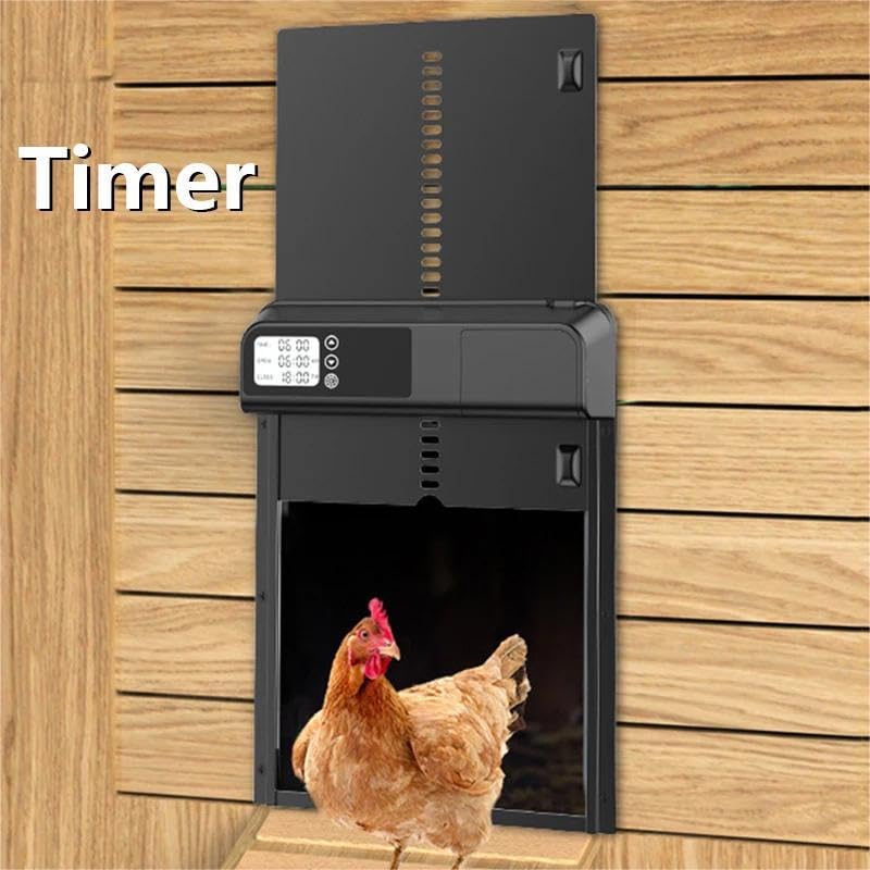 Porta Pollaio Automatico Batteria con Display LCD Programmabile Impermeabile, Porta Automatica Pollaio con Timer, Funzione Anti-pizzico, Portello Pollaio Automatico in Alluminio (B)