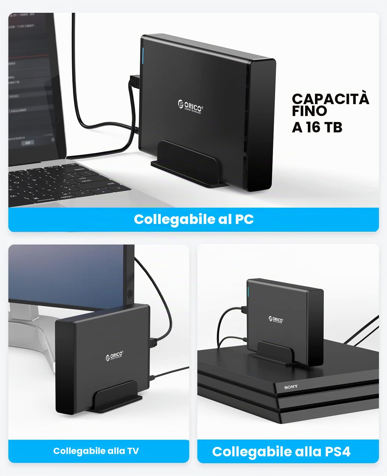 ORICO Custodia Esterna Disco Rigido da 3,5 Pollici con Telaio Rimovibile, USB 3.0 a SATA 3.0 per SATA / HDD / SSD Supporto 16TB e UASP,Viti di Blocco,Alluminio(Nero 7688U3)