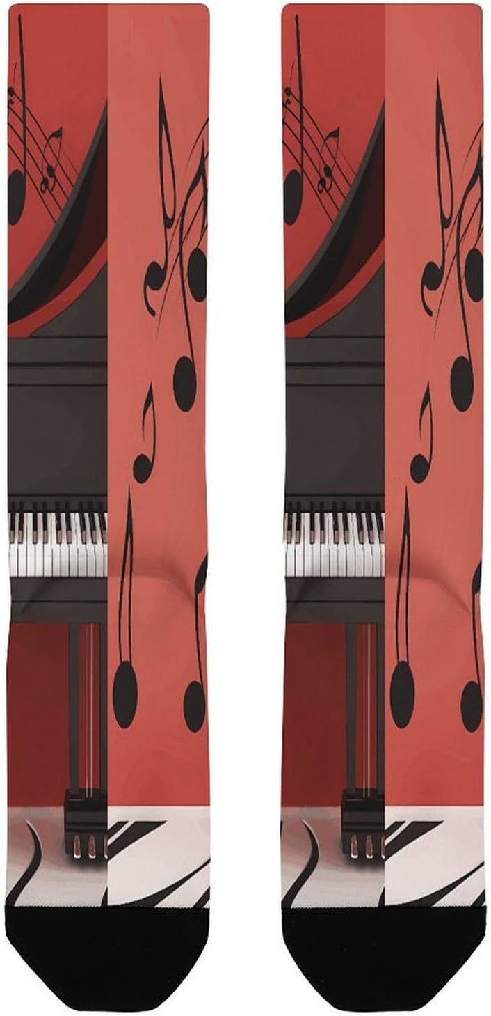 Music Note Piano Compression Sock Circulation Support Socks Lightweight Knee High Tube Sock Over-The-Calf Sock for Adult