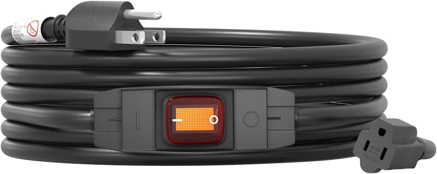 FIRMERST 1875W Outdoor Extension Cord with Waterproof Switch 15 Feet