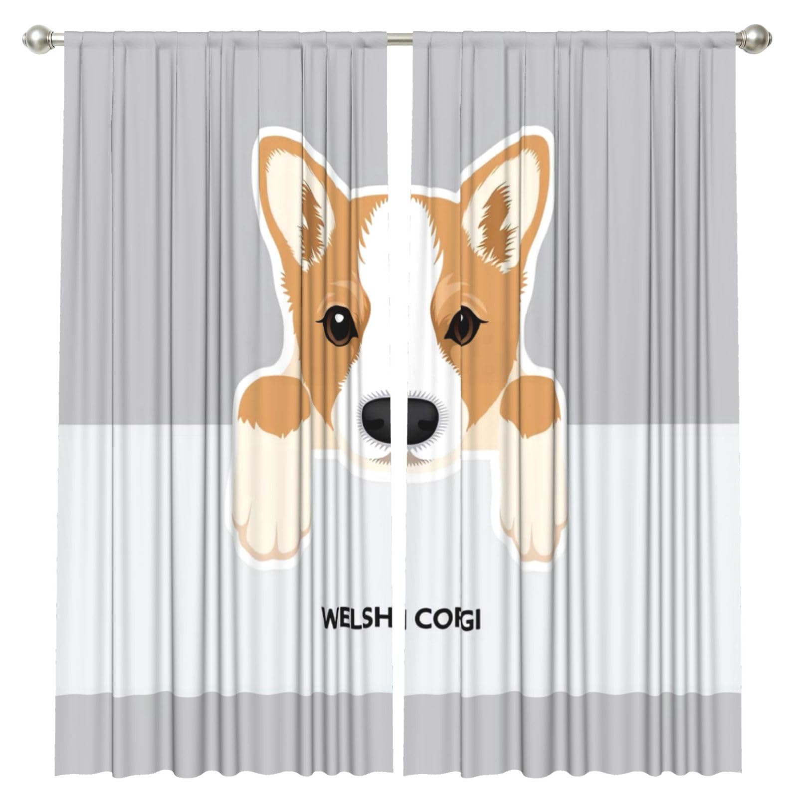 InOmak Welsh Corgi Dog Print, 2 Panels Window Curtains 52 x 84 Inch Blackout Curtains for Living Room Bedroom