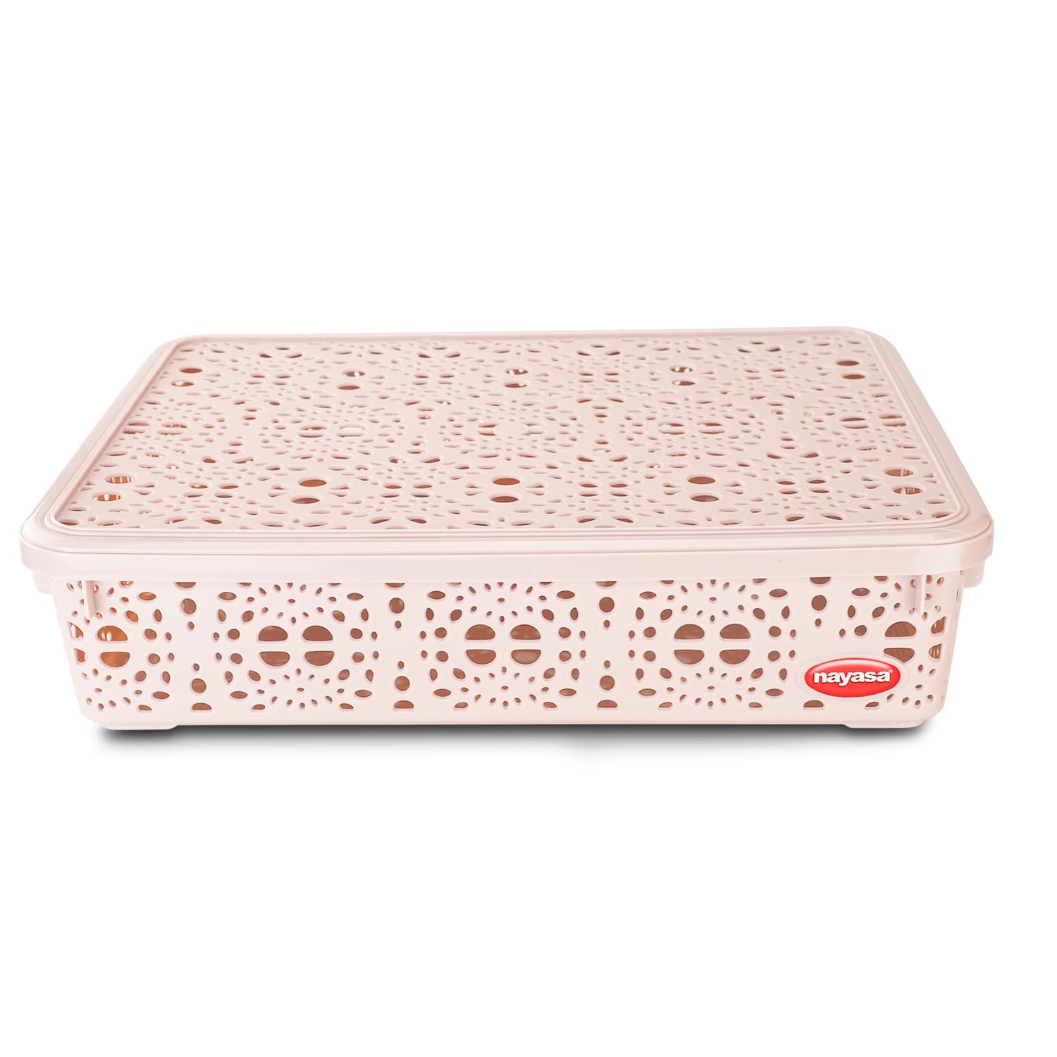 Nayasa Flower Storage Box Medium | Plastic Basket With Lid | Multipurpose Basket With Lid | Organizer Basket With Lid | Beige-image-37