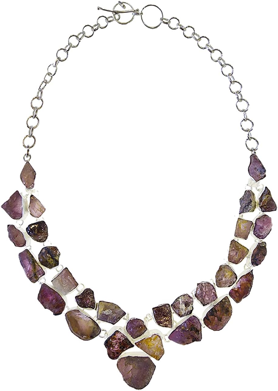 Tibetan SilverAbstract design genuine Ruby rough uncut gemstone 925 silver plated unique designer fashion necklace for women adjustable chain coller necklace handmade jewellery