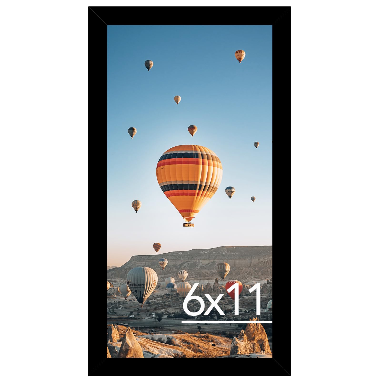 JCJMY 6x11 Picture Frame Black for Wall Hanging or Tabletop, Wall Mounting Horizontally or Vertically, 6 x 11 Wall Gallery Poster Photo Frame with Shatter Resistant Plexiglass, Black