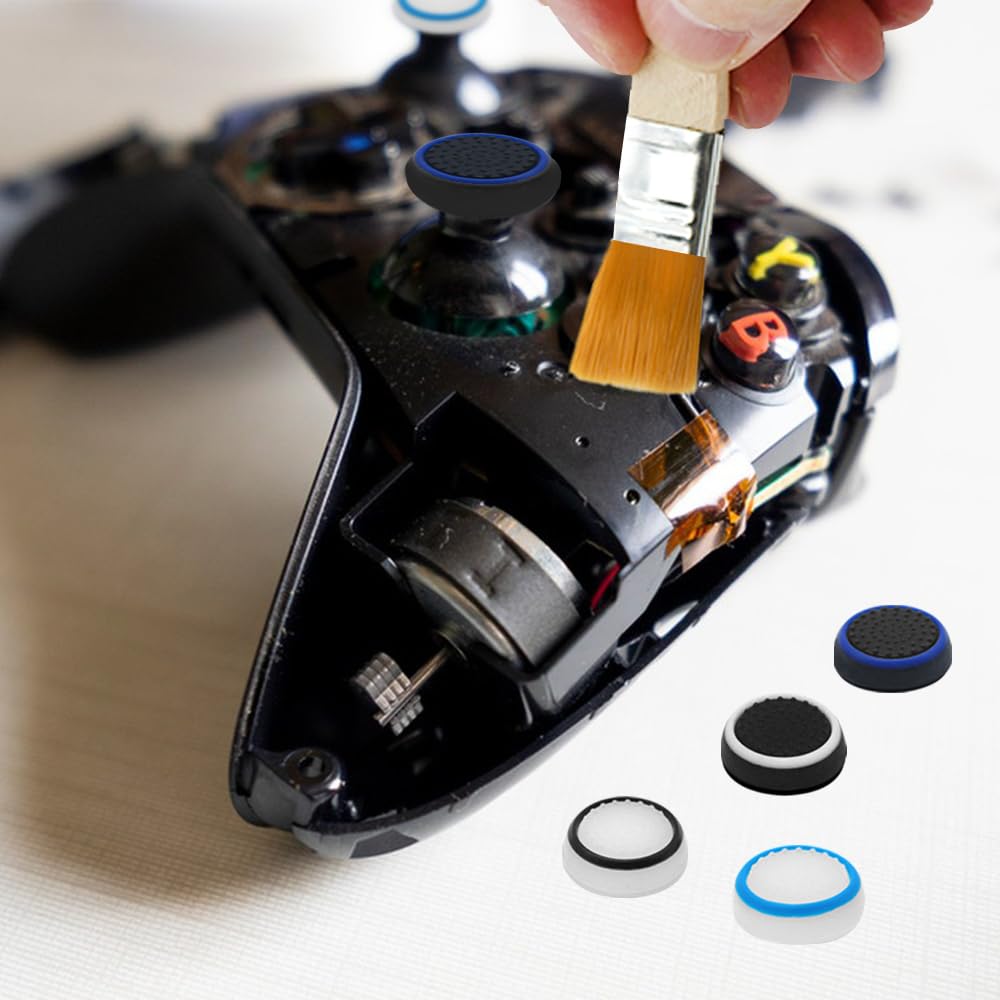 Kit de piezas de repuesto de 38 piezas de joysticks, botones de parachoques de  para pulgares, palillos de repuesto, silicona para sombrero, cepillo, cubiertas de sombrero, 8 unidades cada una 8