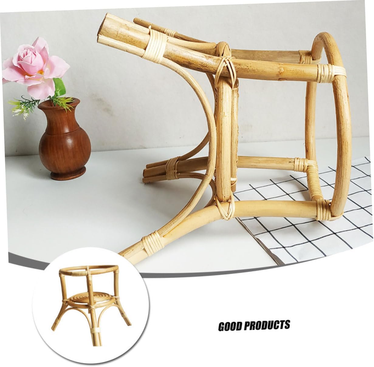 BESPORTBLE Creative Rattan Weaving Flowerpot Display Shelf Stable Plant Stand for Indoor Use Compact and Versatile for Living Room and Balcony Rattan Craft Flower Rack