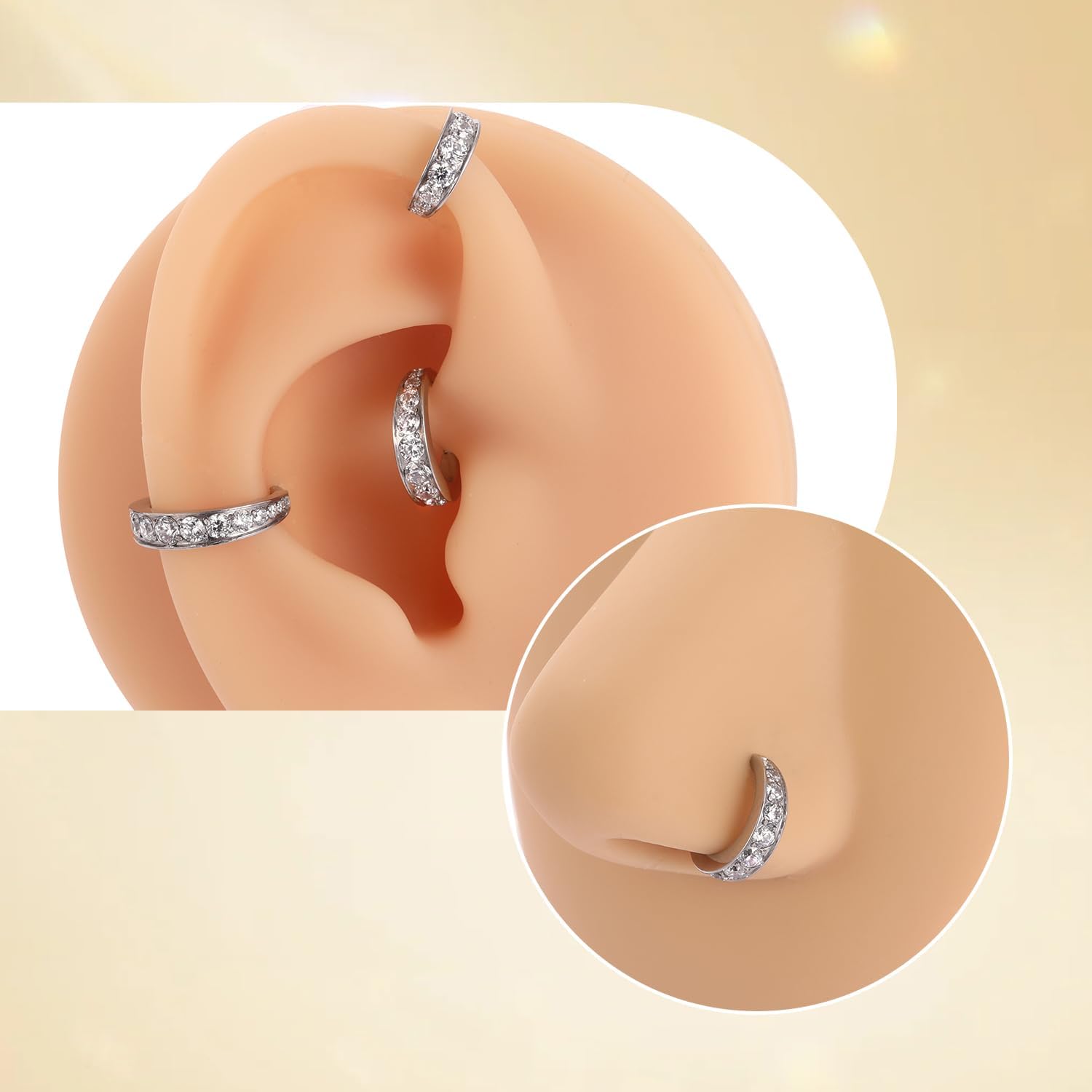 FUNLMO 316L Surgical Steel Cube Zircon Nose Ring Hoop Cartilage Helix Conch Rook Daith Piercing Jewelry Septum Ring for Sensitive Skin - Image 5