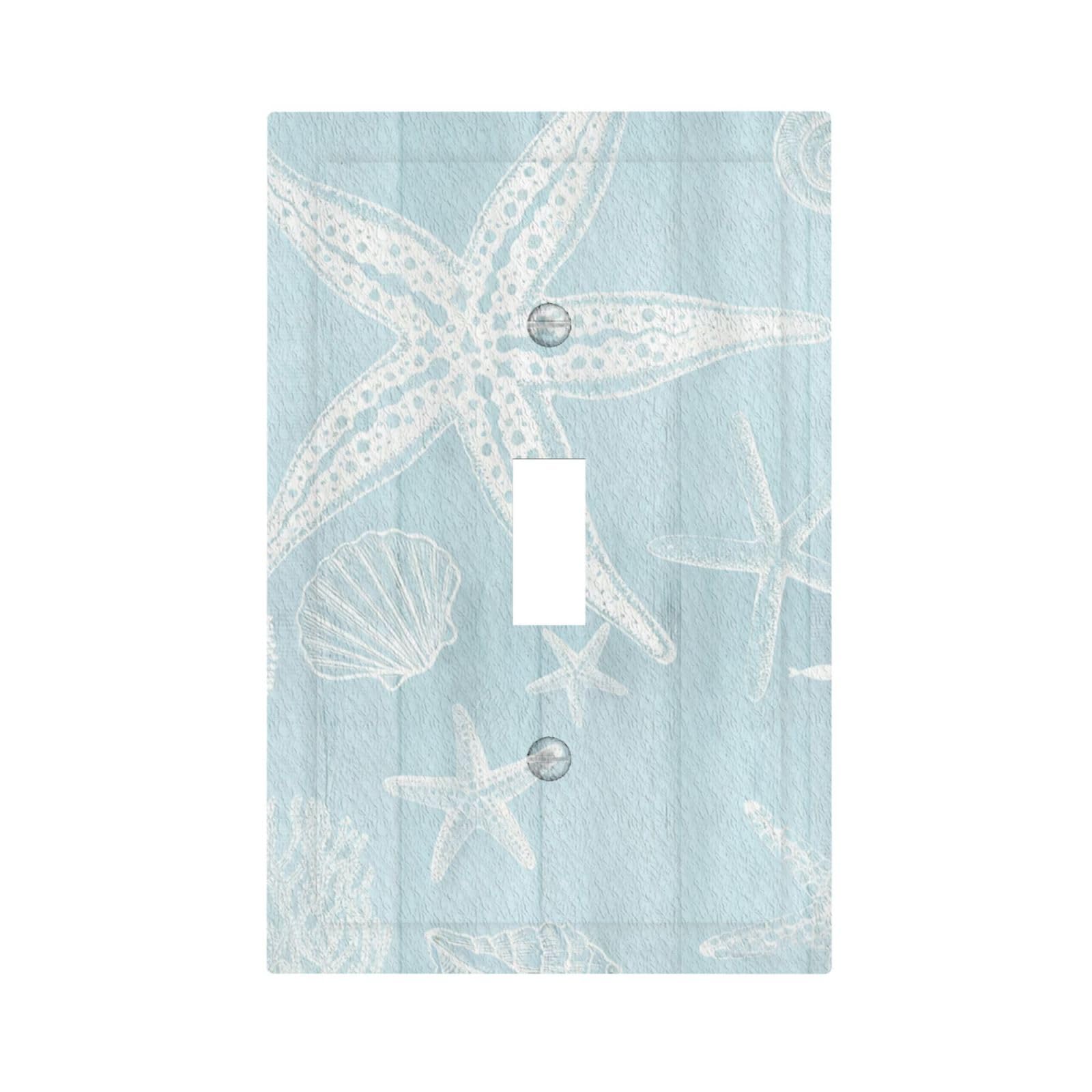 Luhuolu Decorative Light Switch Plate Covers Coastal Light Blue Starfish Seashell Coral 1 Gang Wall Plate Unique Single Toggle Nautical Ocean Themed Light Switch Covers Artistic Faceplate