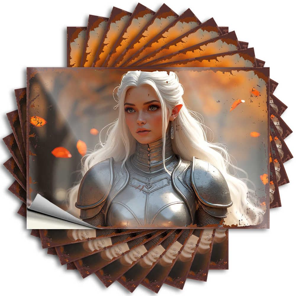 Fzfn Colour Camping Decorations Decals - Fire Coffee Garage Silver-Haired Warrior Amidst Autumn Leaves(12X18cm)