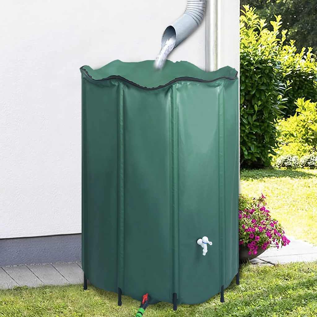 Barilotto pieghevole per acqua piovana 1250 l con rubinetto, serbatoio in PVC e rete anticorrosione, ingresso e uscita filtrati per raccogliere l'acqua pulita, pieghevole per una facile conservazione
