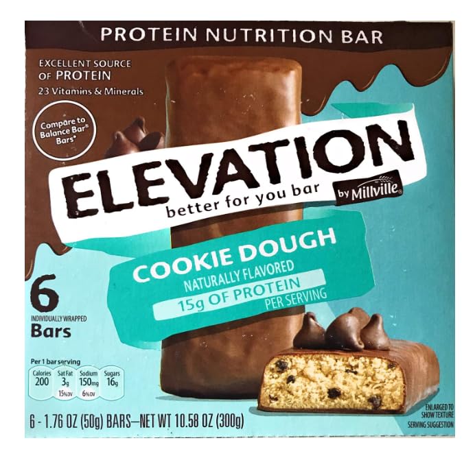 Generic Elevation Cookie Dough Protein High Energy Meal Bars, Advance Keto Snack (Simplycomplete 5 Pack Per 10.58 oz Box) Real Cocoa - Chocolatey & Soft Chewy Center - 15 Grams Protein, Full Size