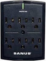 Vista 9 de SANUS, protector contra sobretensiones de perfil bajo en la pared, 1080 J, a prueba de fuego, con 6 salidas de electricidad AC y 3 líneas