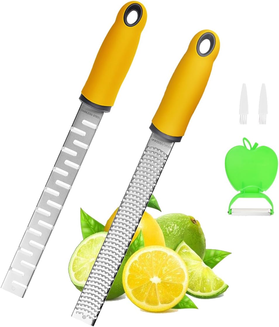 Zester Grater Stainless Steel Rasper with Utensil Blade for Orange Cheese Vegetable Chocolate Safe Cover Peeler 2 Pack