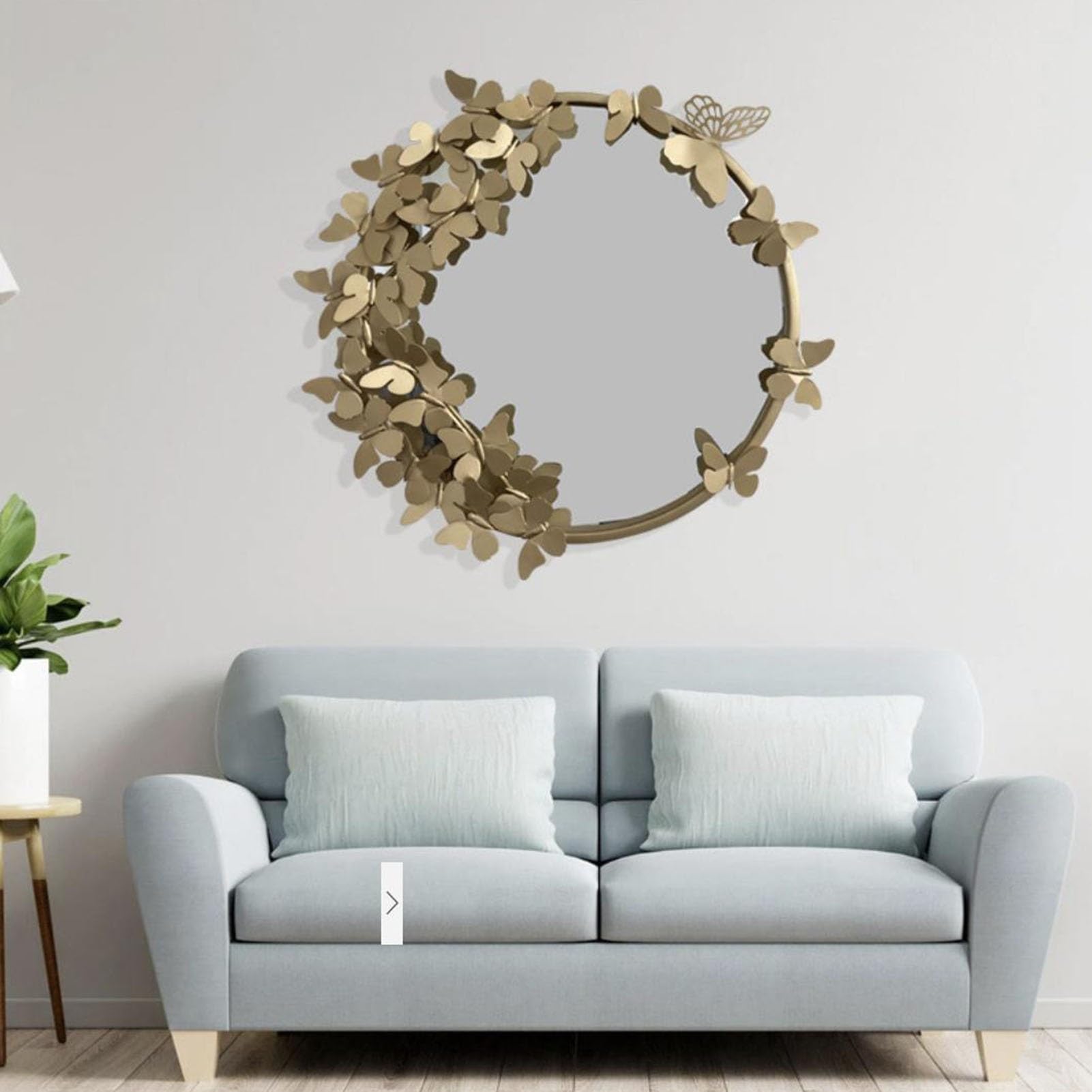 Espejo redondo grande – Espejo decorativo de pared de metal para sala de estar, entrada, hotel, salón, diseño de mariposa dorada
