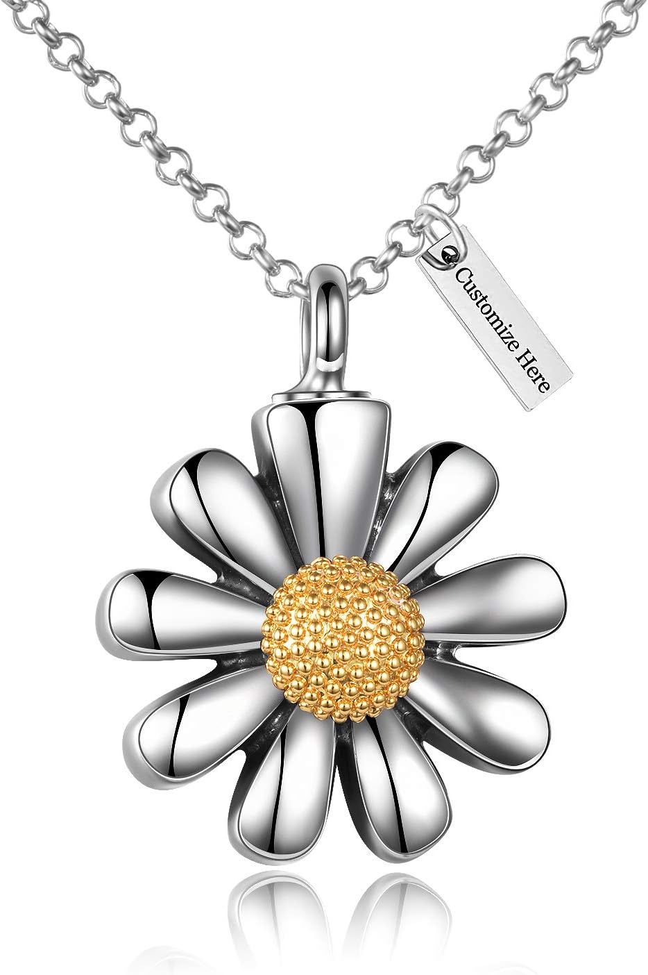 URONE Personalized Sterling Silver Sunflower Urn Necklace for Ashes Custom Engraving Cremation Jewelry for Ashes of Loved Ones Keepsake