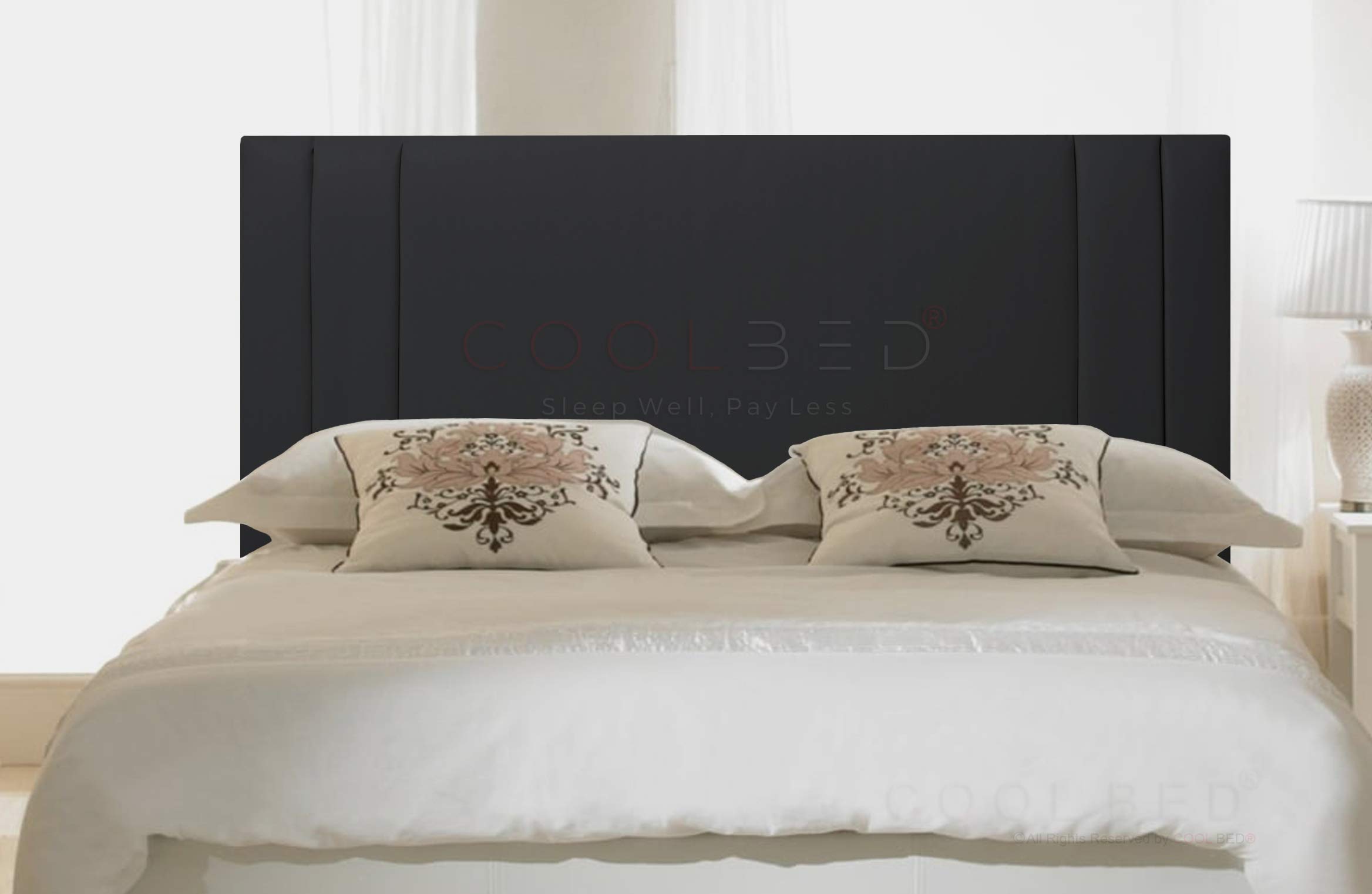 FAUX LEATHER 20" SAVANNAH HEADBOARD FOR DIVAN BED BASE (Black, 4FT6 - DOUBLE)