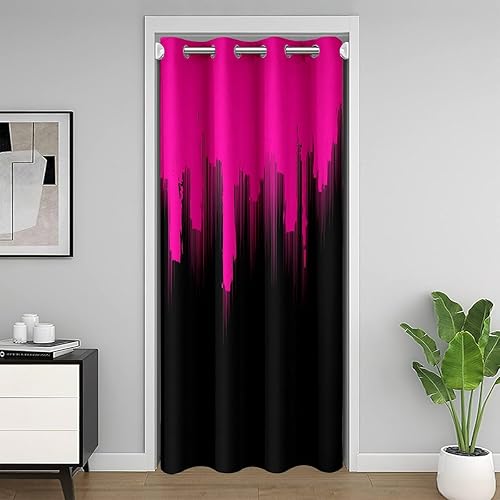 Cortinas opacas de color rosa intenso y negro, para ventana, tratamientos abstractos para puerta, oscurecimiento de habitación, modernas cortinas