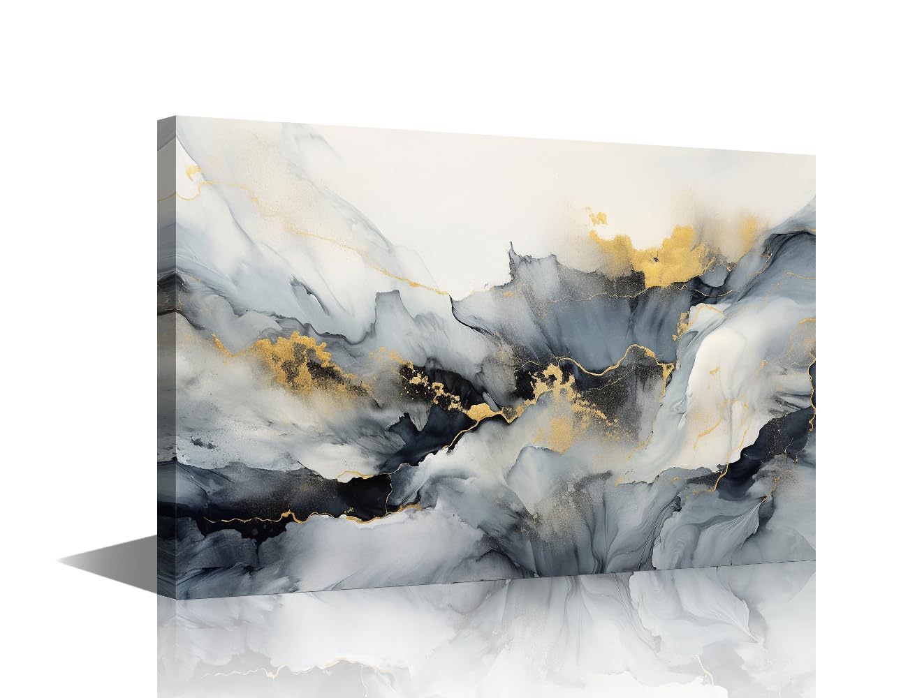 Canvas Wall Art Abstract Marble Wall Art Paintings 1PCS LargeGrey and Black Ink Fluid Painting Picture Paintings Marbling Canvas Art Print for Bedroom Living Room Decor Framed Ready to Hang 18x12in