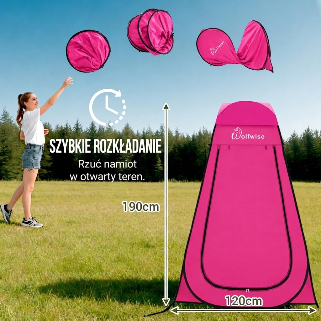 WolfWise Pop-Up namiot prysznicowy kempingowy i przebieralnia z podłogą – pokryty srebrem, ochrona przed promieniowaniem UV 50+, wodoodporny, namiot toaletowy z oknami i torbą do przenoszenia, do